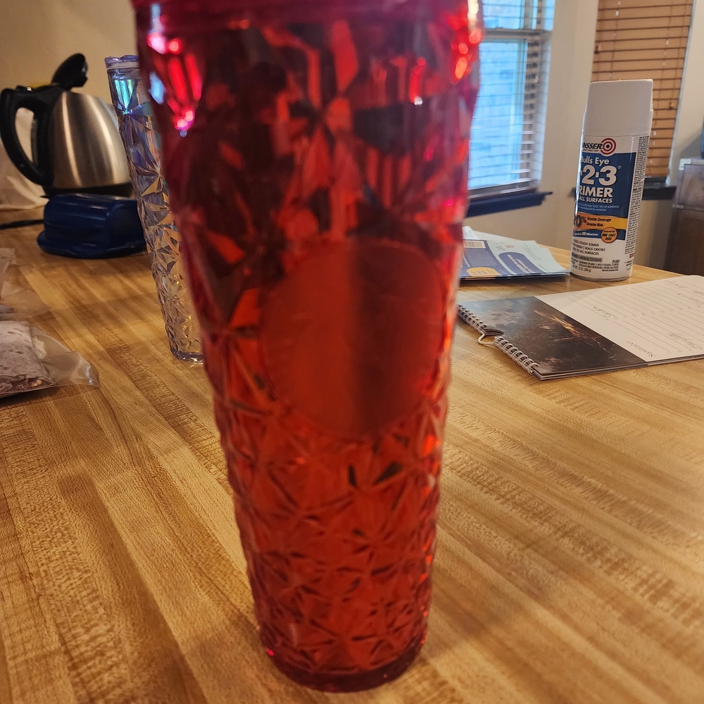 Red Tumbler with Geometric Design